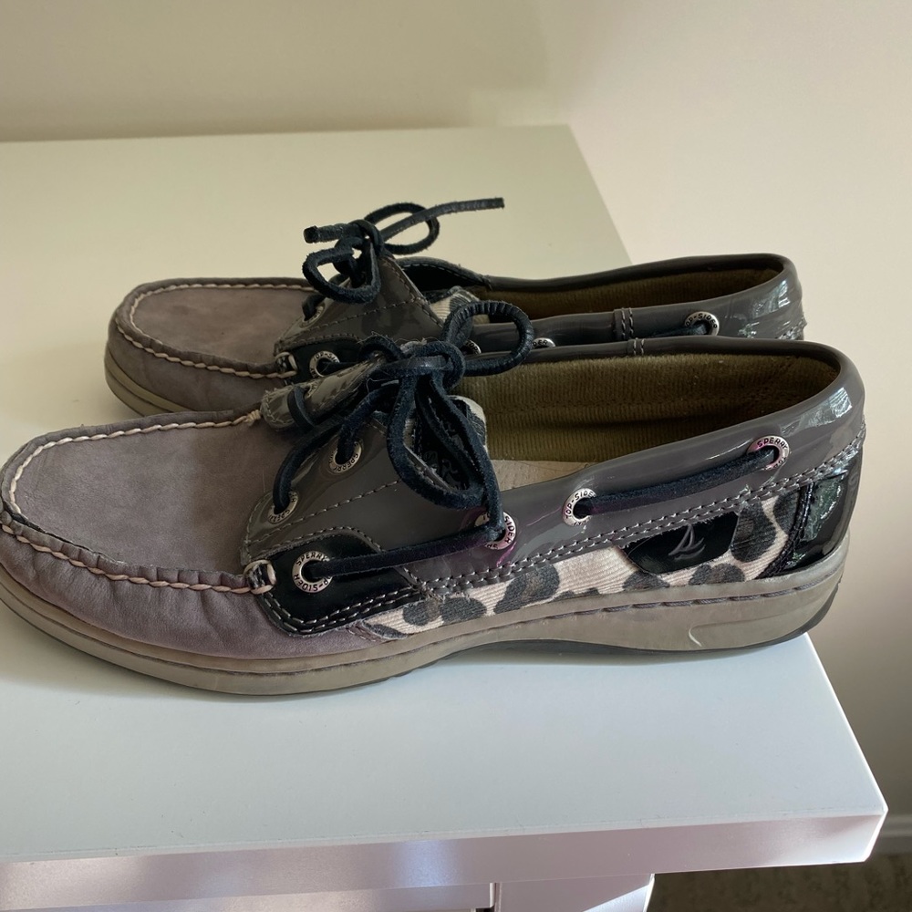 Sperry Topsider Bluefish Grey Suede and Leopard Boat Shoe